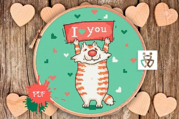 Cat I Love You Cross Stitch Pattern PDF