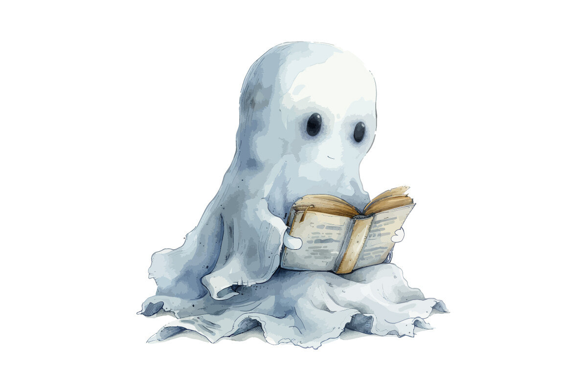 Cute Ghost Reading a Book Graphic by Brainside · Creative Fabrica