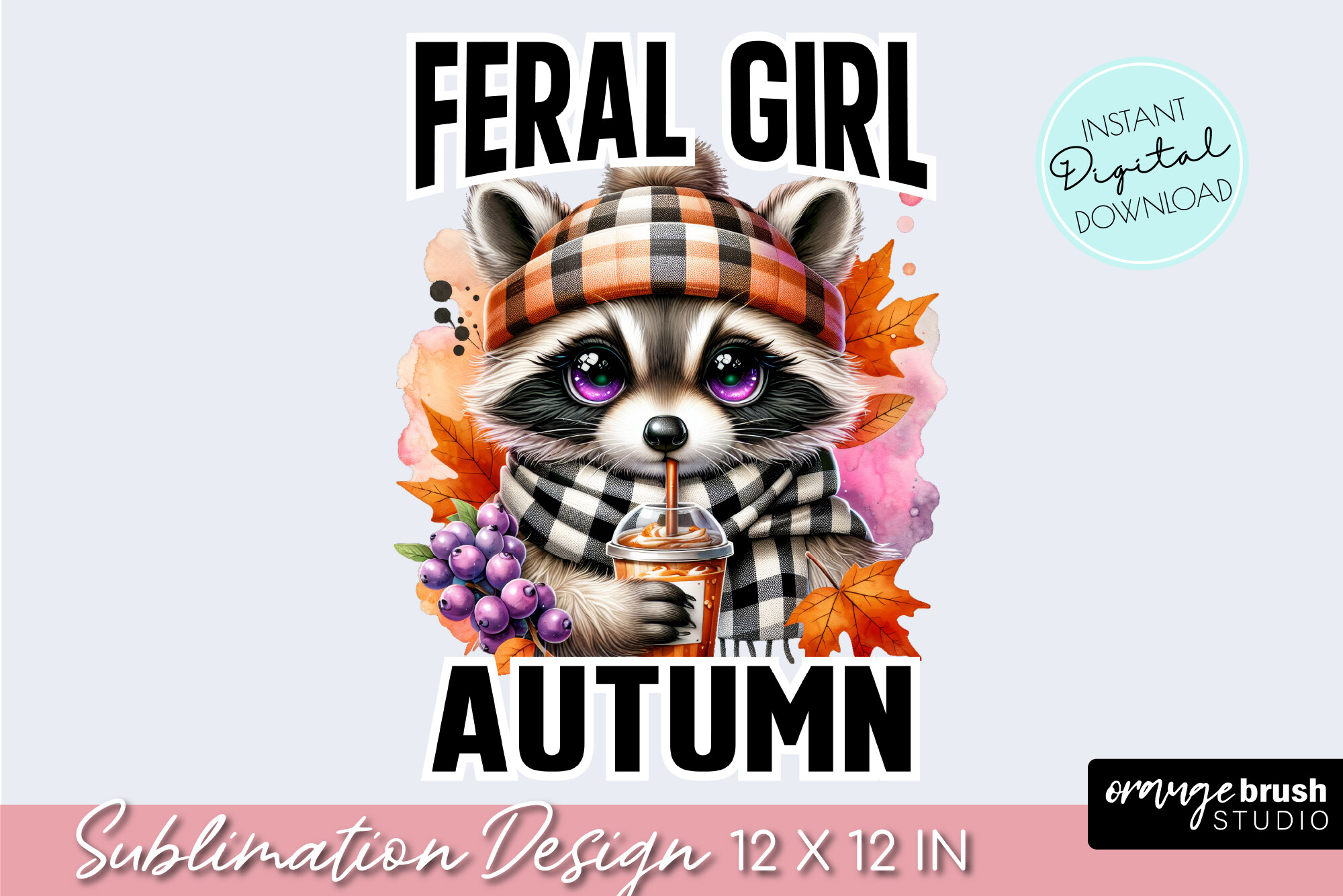 Feral Girl Raccoon Autumn Sublimation Graphic by Orange Brush Studio ...