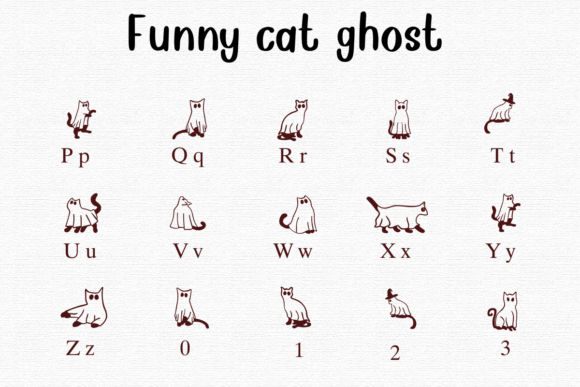 Funny Cat Ghost Font PNG with transparent background - Preview 2