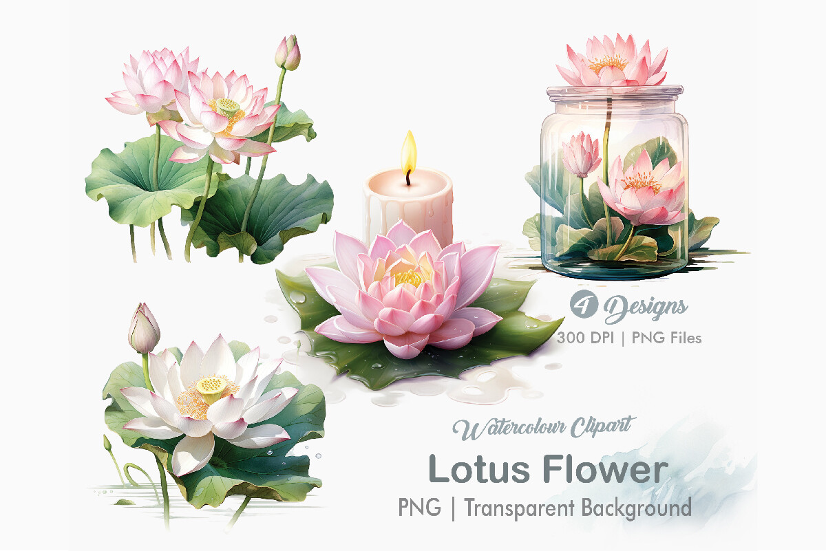 Lotus Flowers Clipart, PNG Bundle Graphic by Creationx Space · Creative ...