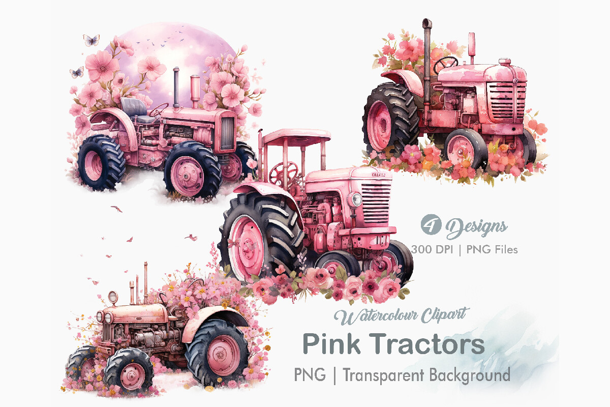 Pink Tractors Clipart, PNG Bundle Graphic by Creationx Space · Creative ...