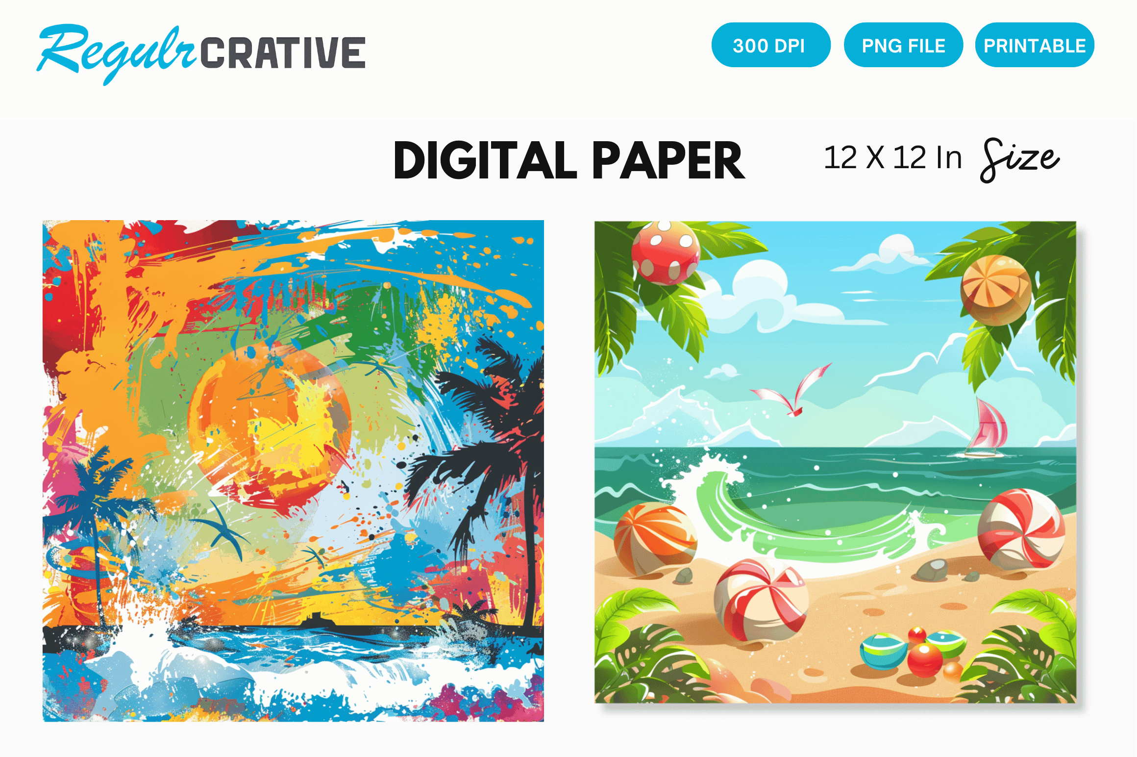 Summer Fun Holiday Tropical Digital Pape Graphic by Regulrcrative ...
