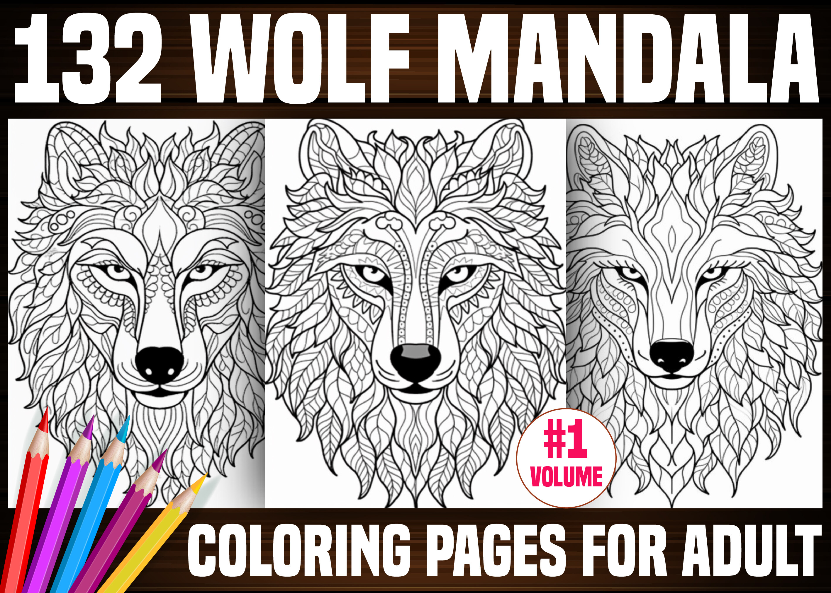 132 Wolf Mandala Coloring Pages - KDP