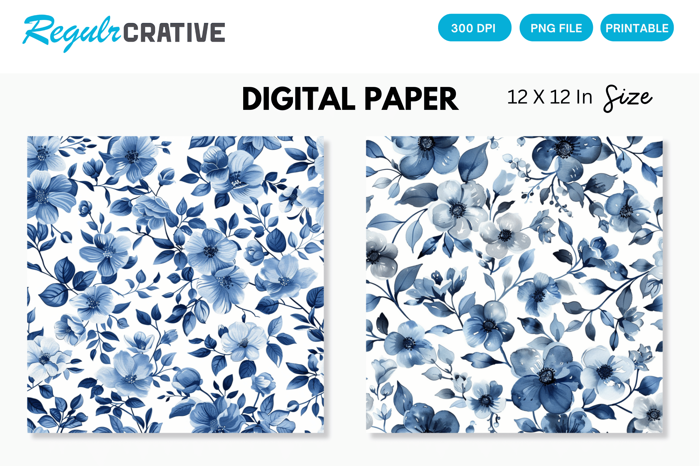 Blue Flowers Seamless Digital Paper Graphic by Regulrcrative · Creative ...