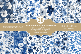 Blue & White Floral Digital Paper Bundle Graphic by Regulrcrative ...