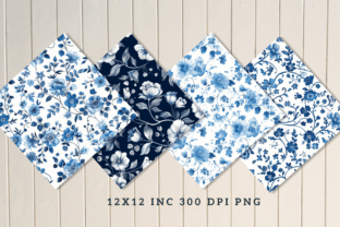 Blue & White Floral Digital Paper Bundle Graphic by Regulrcrative ...