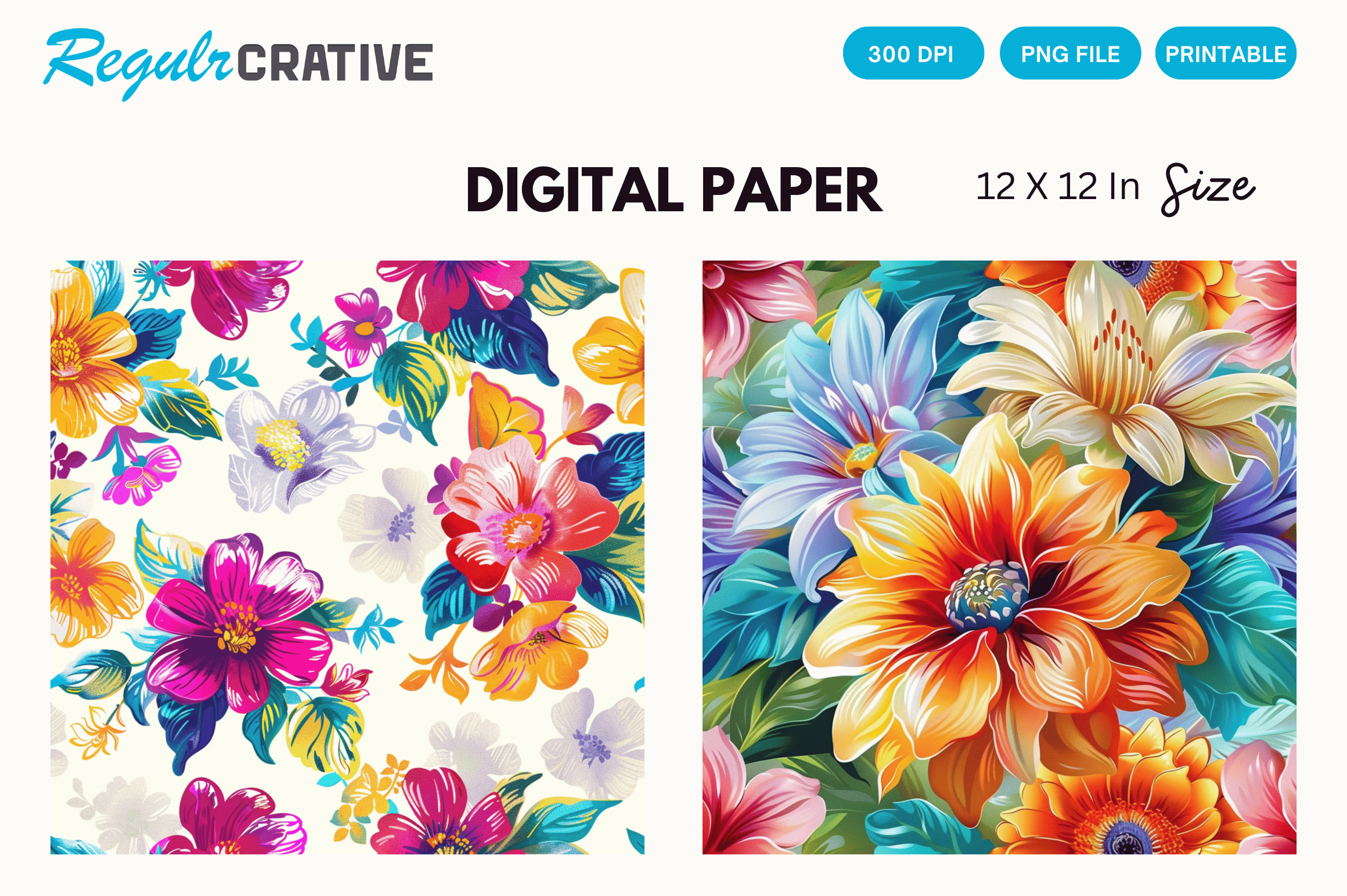 Bright Flowers Digital Paper Pack Graphic by Regulrcrative · Creative ...