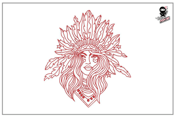Native American Girl Portrait, Redwork