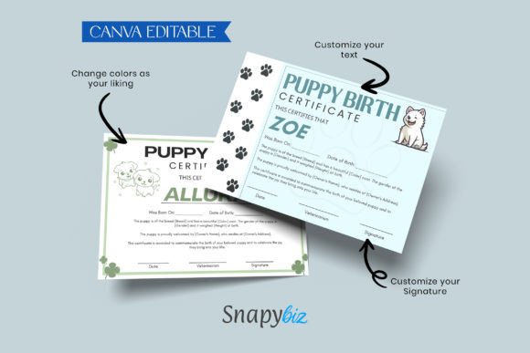 Puppy Birth Certificate Canva Template