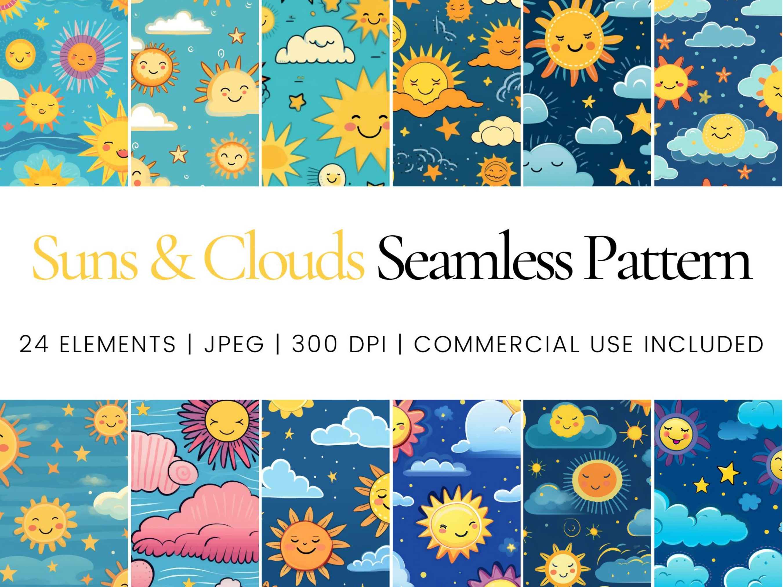 Cartoon Suns & Clouds Seamless Pattern Graphic by Ikota Design ...