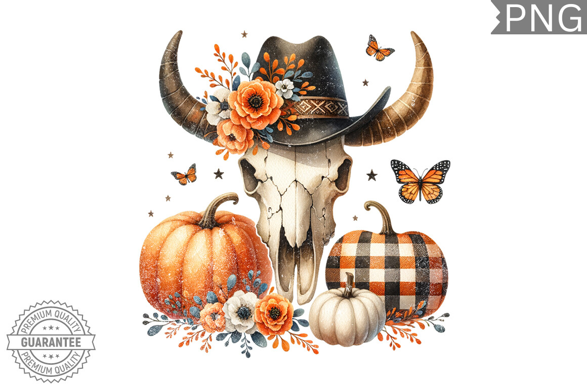 Fall Howdy Cow Skull Sublimation Design Graphic by fokira · Creative ...