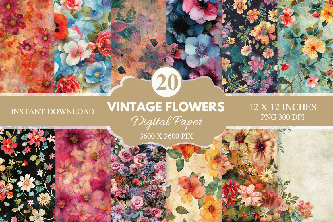 Flowers Digital Paper Bundle Graphic by Regulrcrative · Creative Fabrica