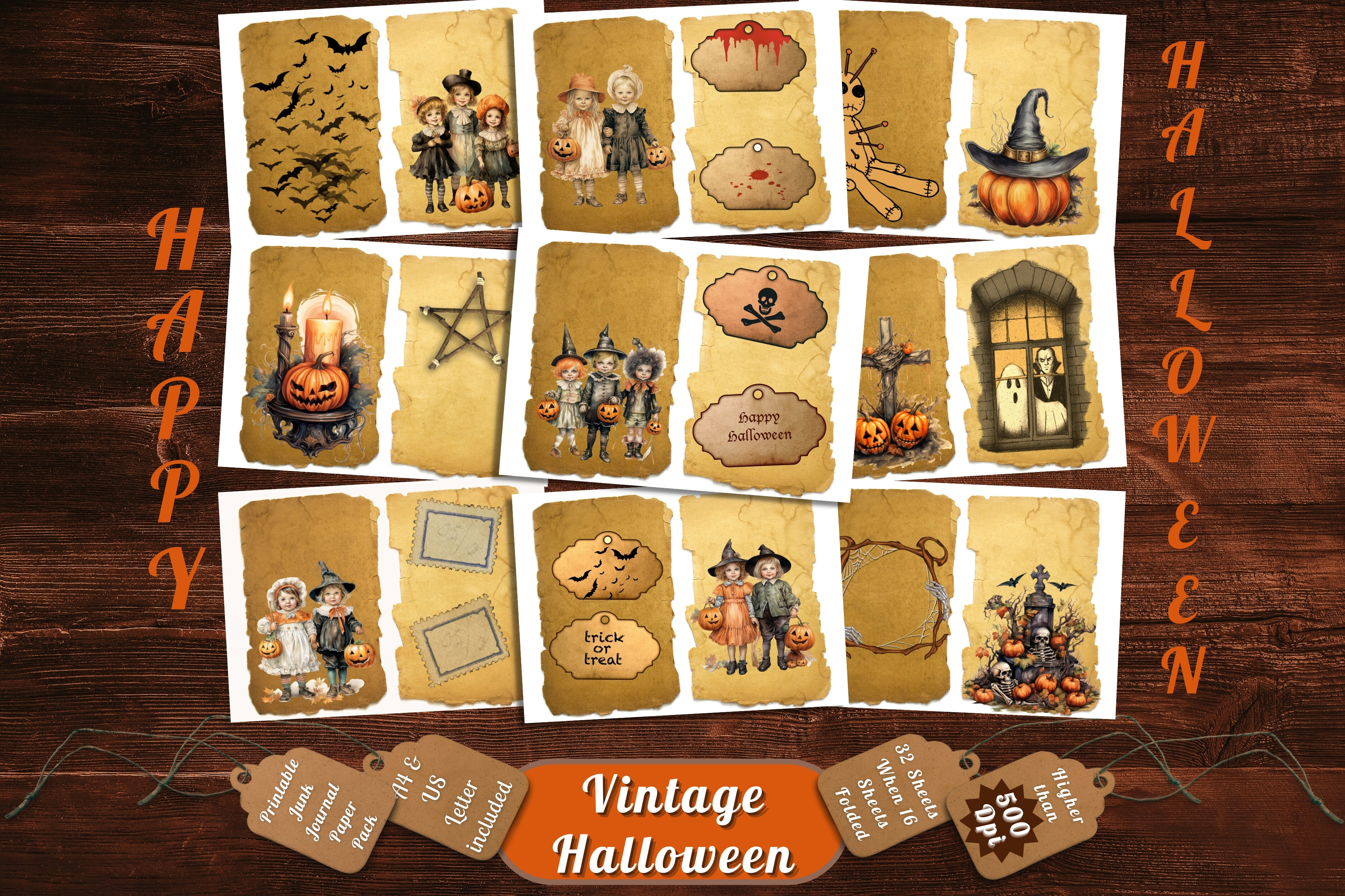 Vintage Halloween Digital Paper Pack 14 Graphic by artisticwayco ...