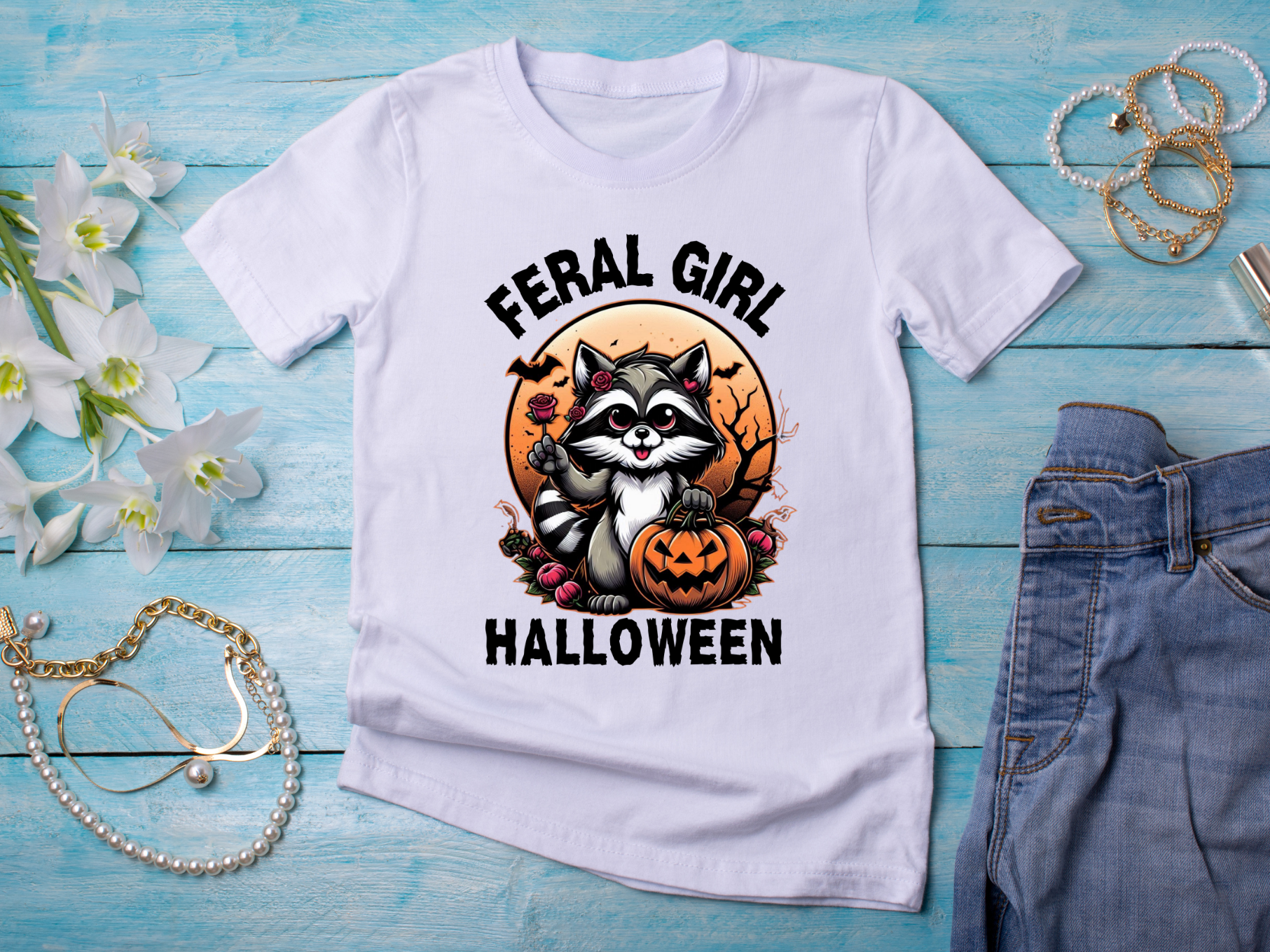 Feral Girl Halloween Raccoon Graphic by Soft Art · Creative Fabrica