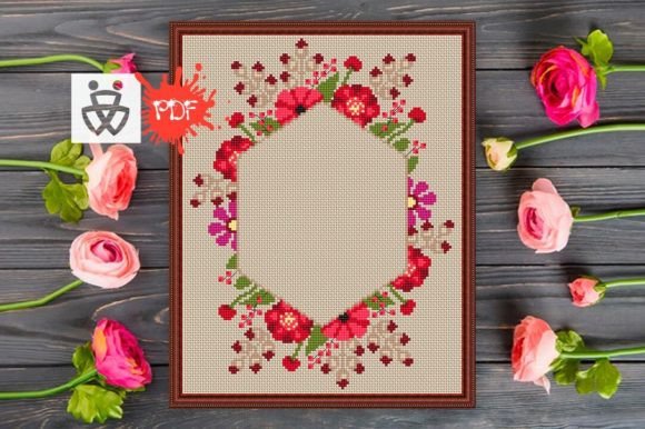 Frame Flowers Cross Stitch Pattern PDF