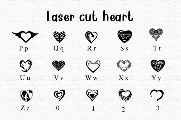 Laser Cut Heart Font PNG with transparent background - Preview 2