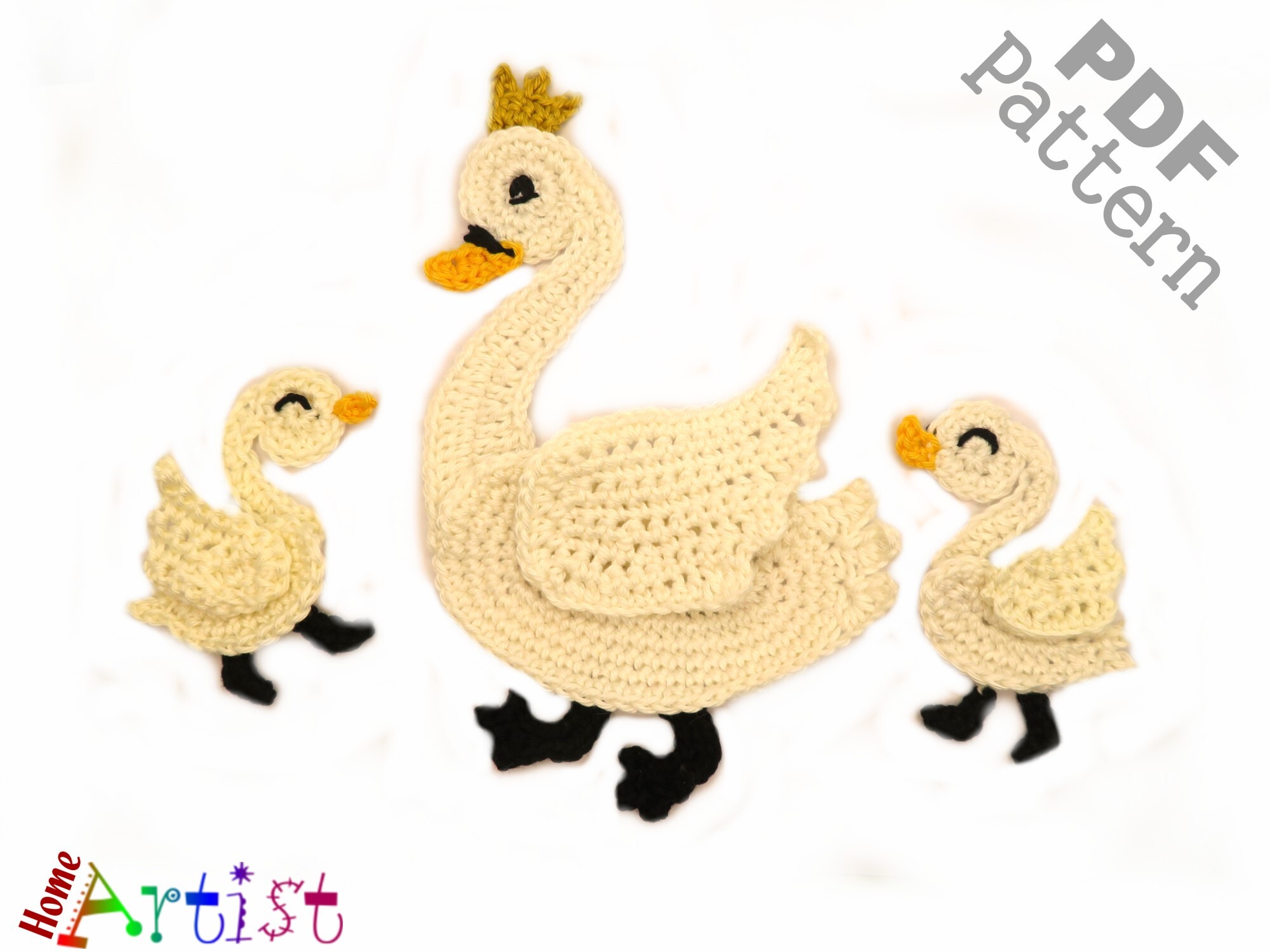 Swan and Babies Crochet Applique Pattern