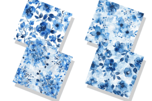 Blue & White Floral Digital Paper Bundle Graphic by Regulrcrative ...
