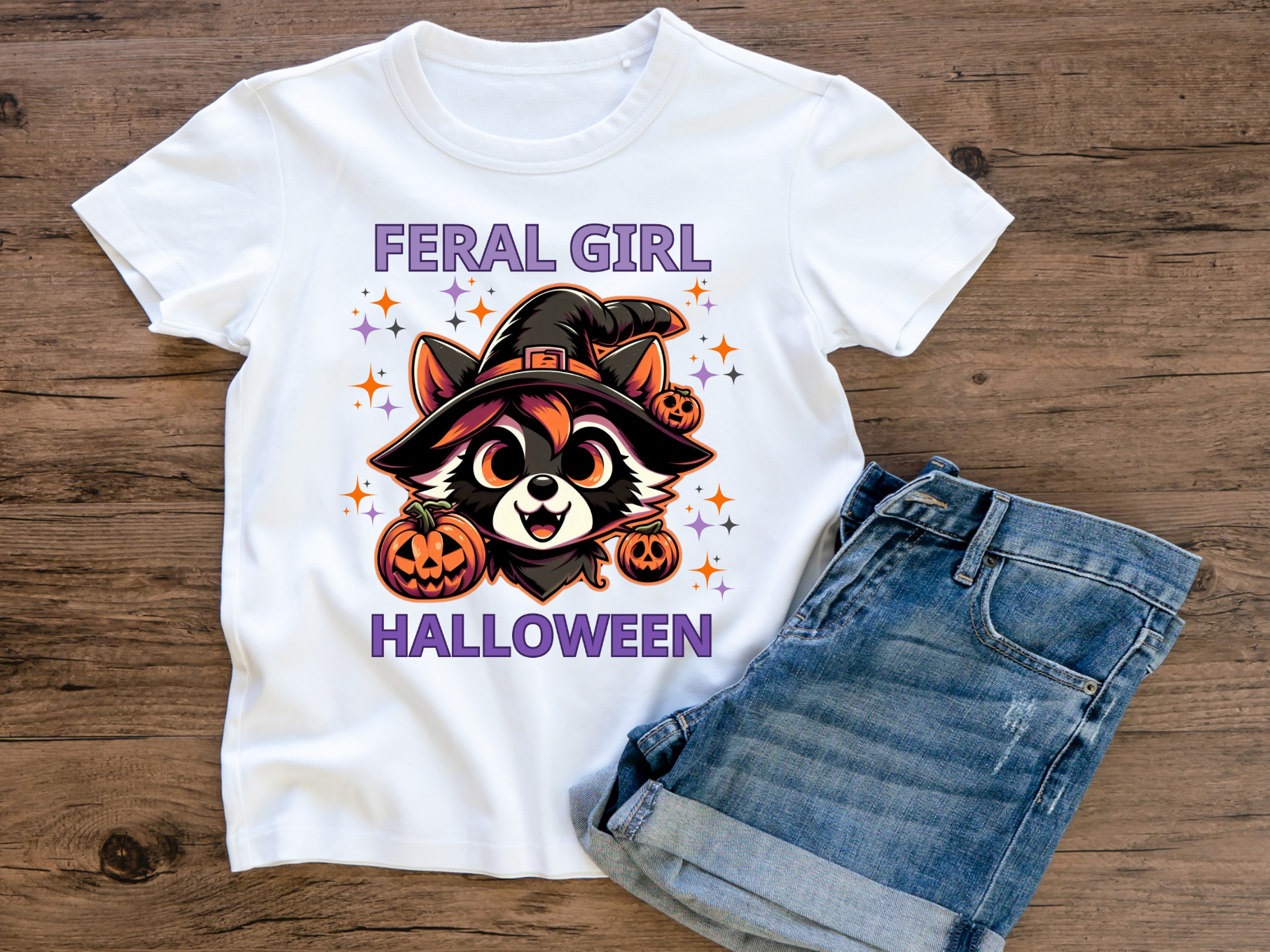 Feral Girl Halloween Raccoon Graphic by Soft Art · Creative Fabrica