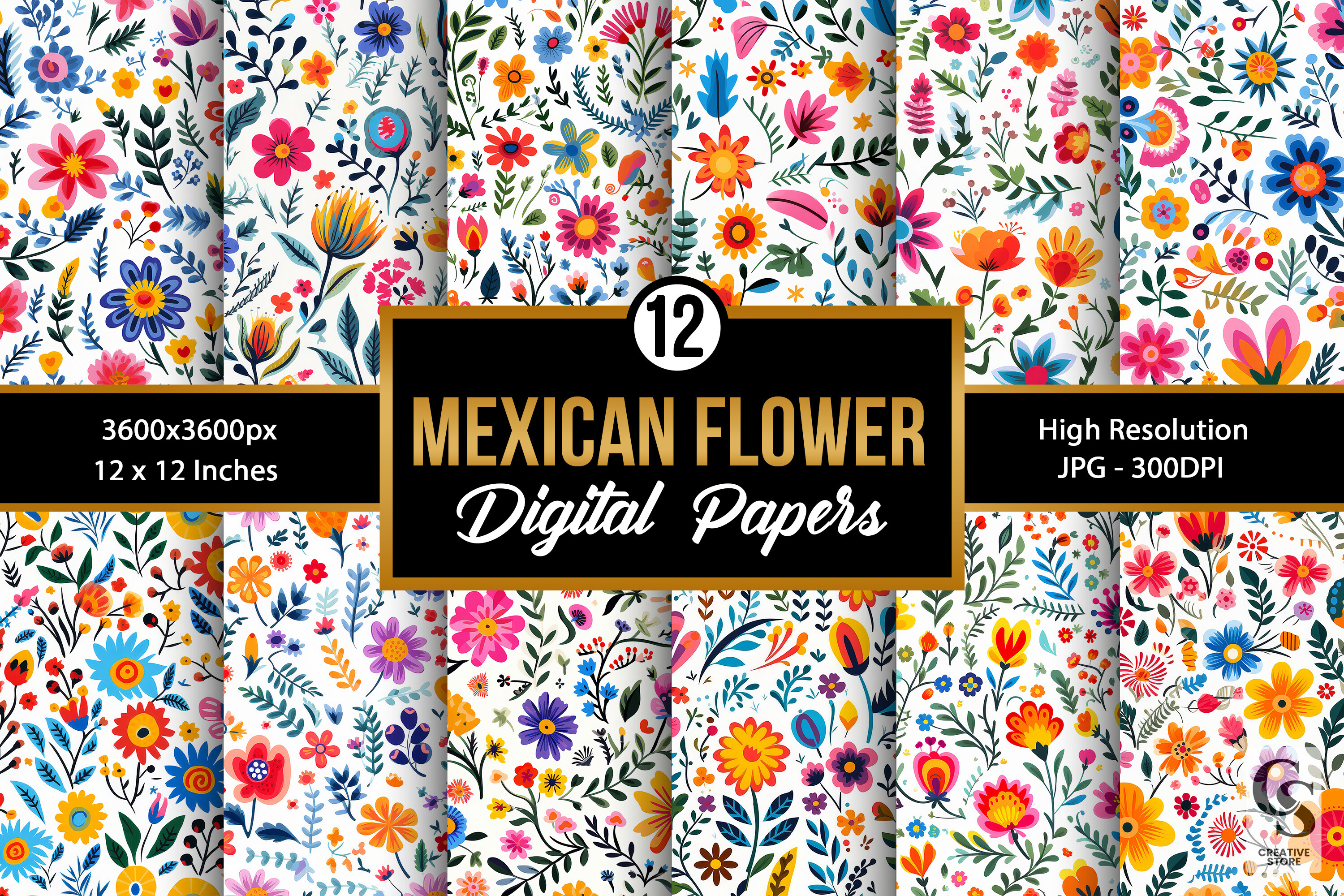 Mexican Watercolor Flowers Digital Paper Graphic by Creative Store ...