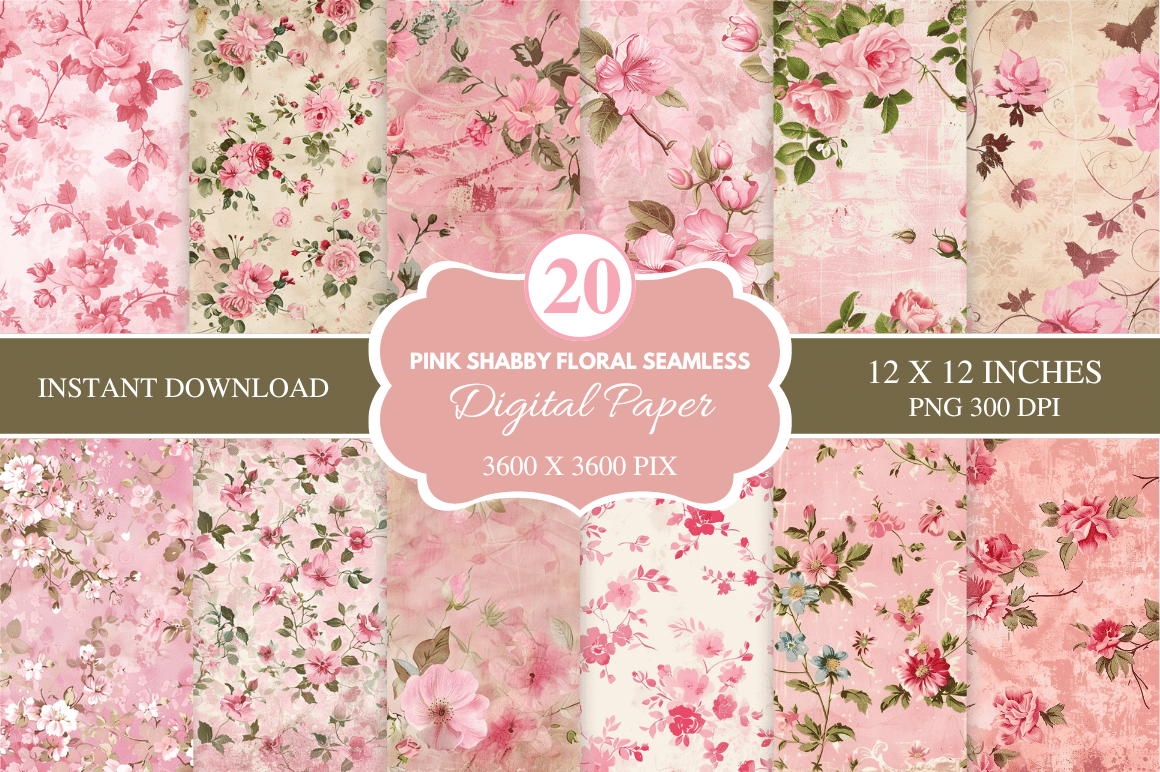 Pink Shabby Floral Seamless Patterns