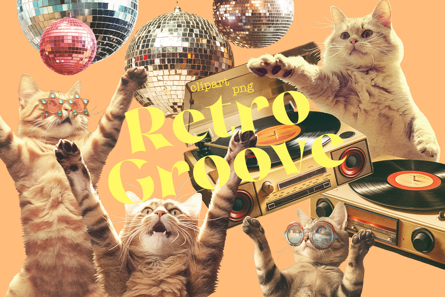 Retro Disco Collage Clipart