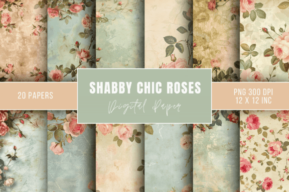 Shabby Chic Roses Digital Paper Bundle