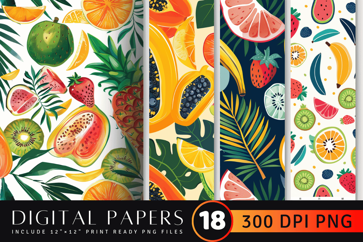 Tropical Summer Fruits Digital Paper Graphic by CraftyCakes · Creative ...