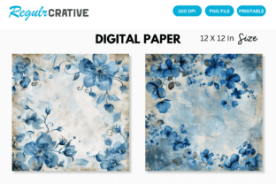 Watercolor Blue Floral Digital Paper Graphic by Regulrcrative ...