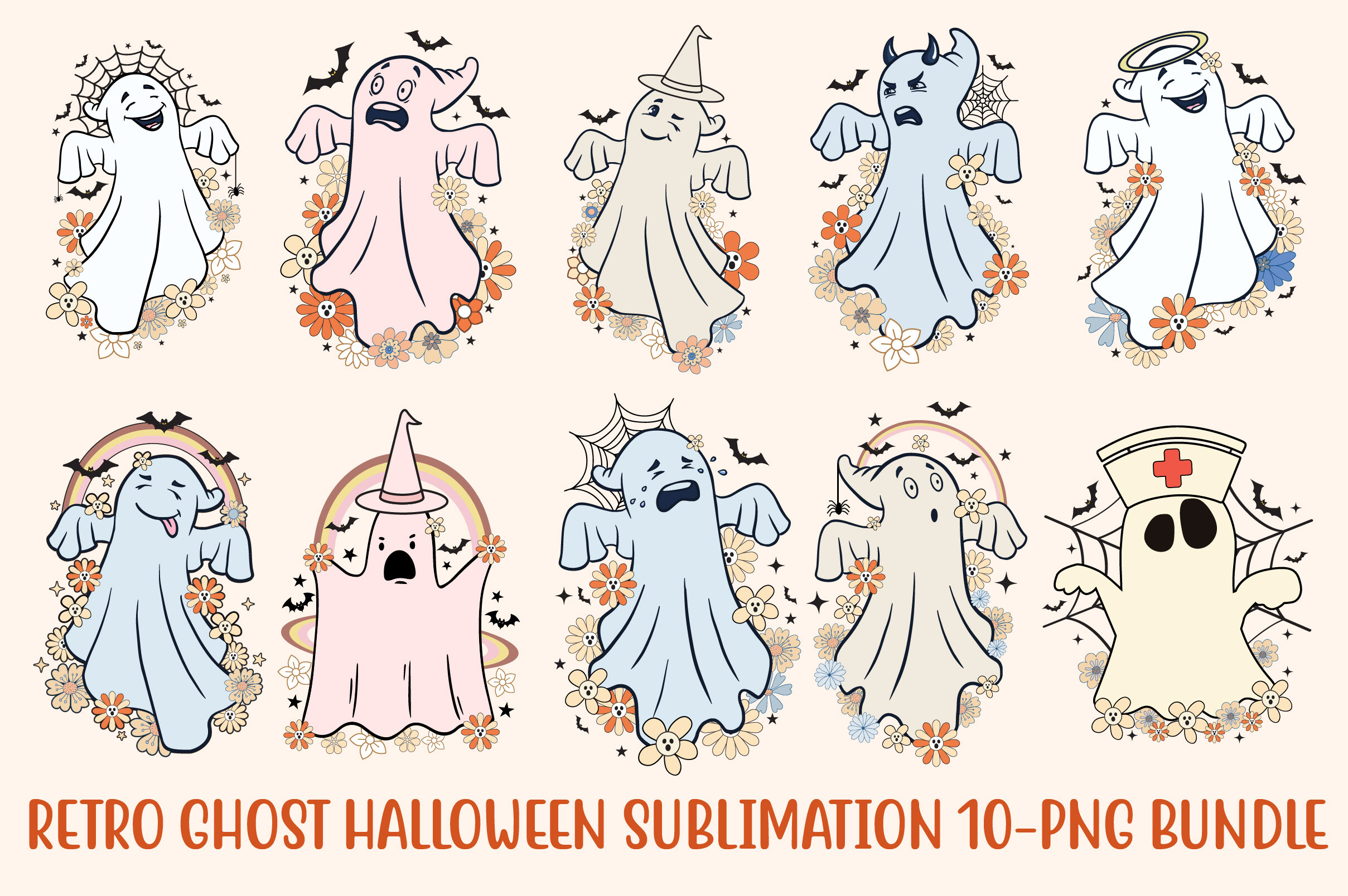 Retro Hallowwen Ghost Bundle Graphic by Cheap Market · Creative Fabrica