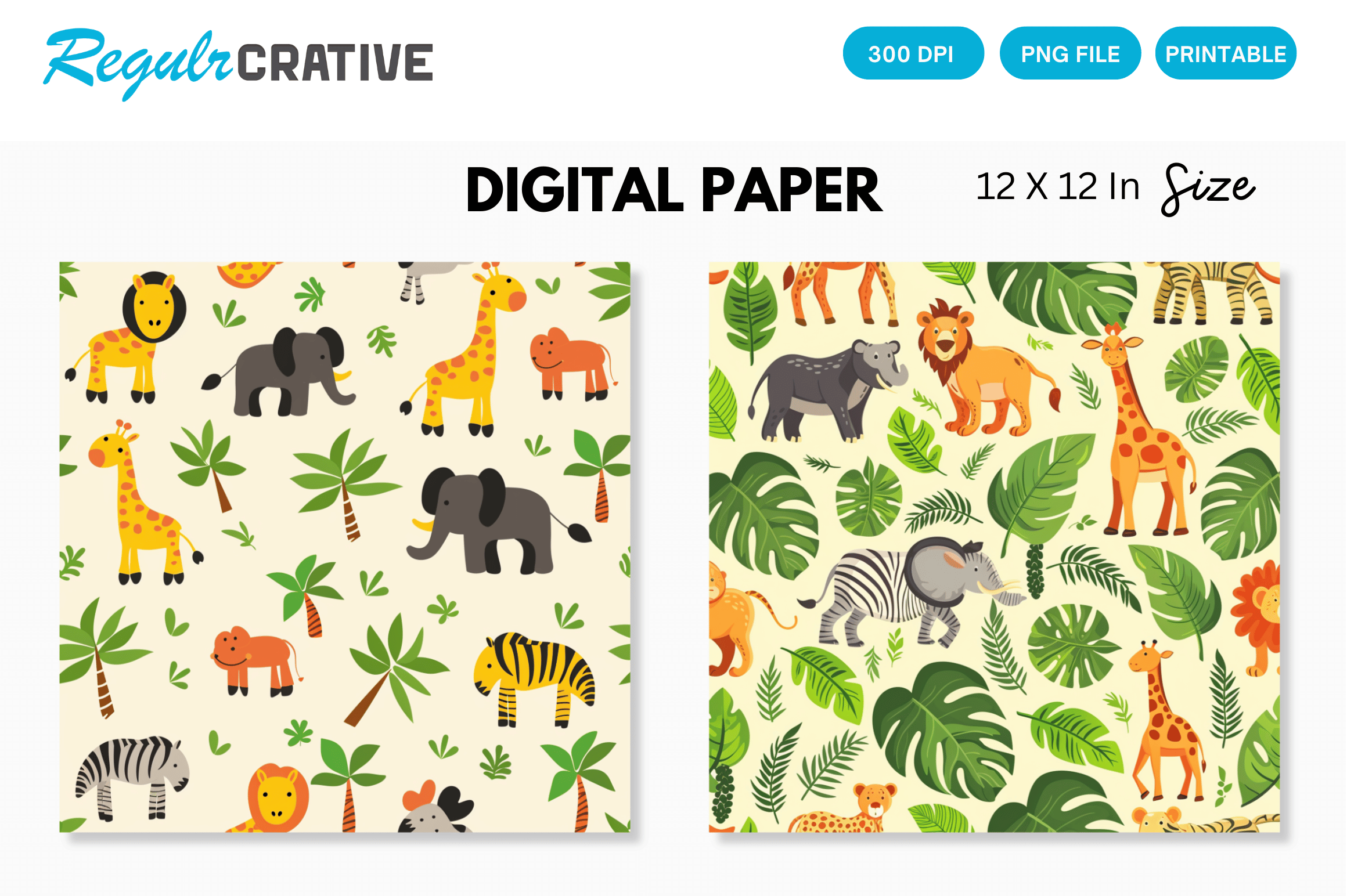 Animal Safari Seamless Digital Paper Graphic by Regulrcrative ...