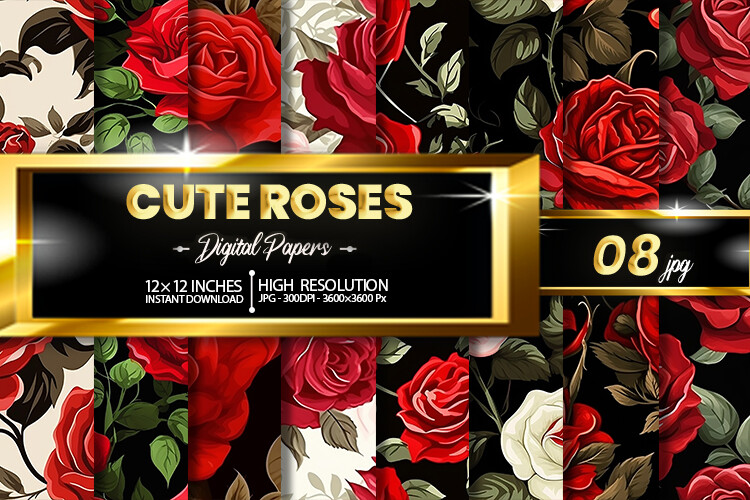 Cute Roses Digital Papers Graphic by Hurairagraphics · Creative Fabrica