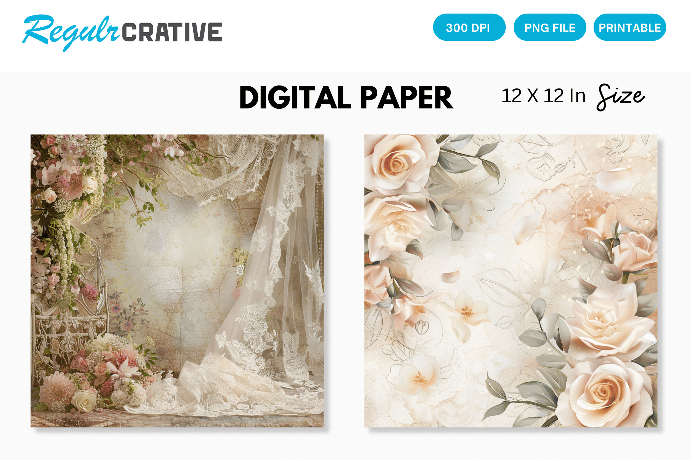 Watercolor Wedding Digital Paper Graphic by Regulrcrative · Creative ...