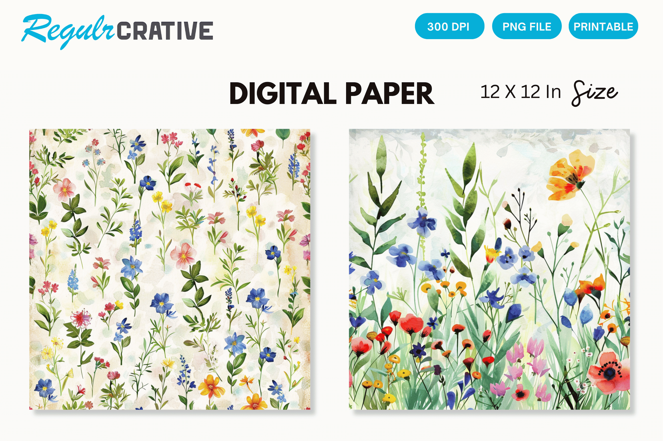 Watercolor Wildflowers Digital Paper Graphic by Regulrcrative ...