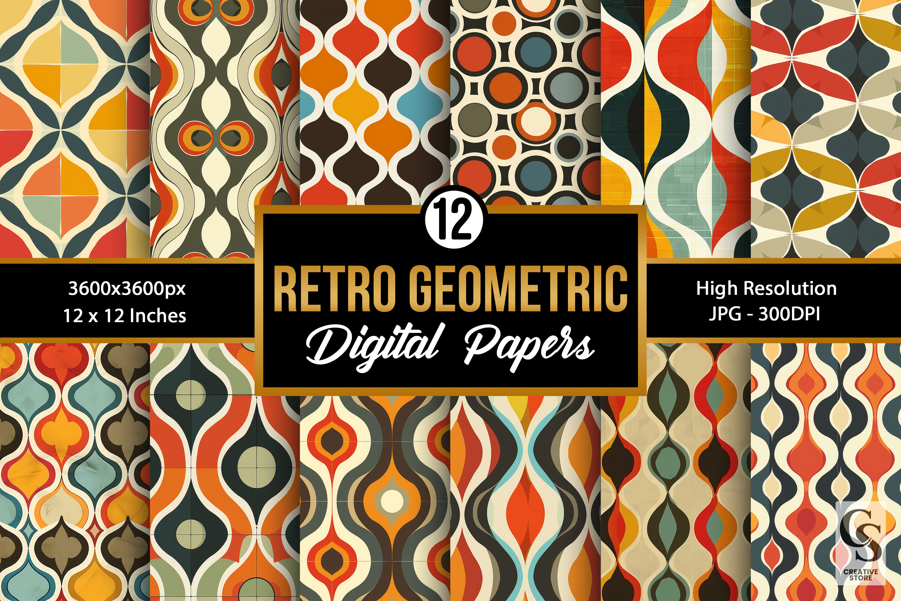 Retro Groovy Geometric Digital Papers