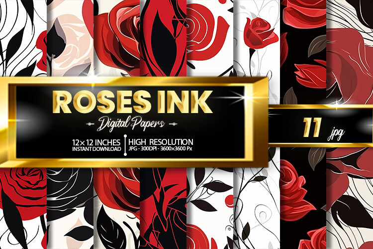 Roses Ink Digital Papers Graphic by Hurairagraphics · Creative Fabrica
