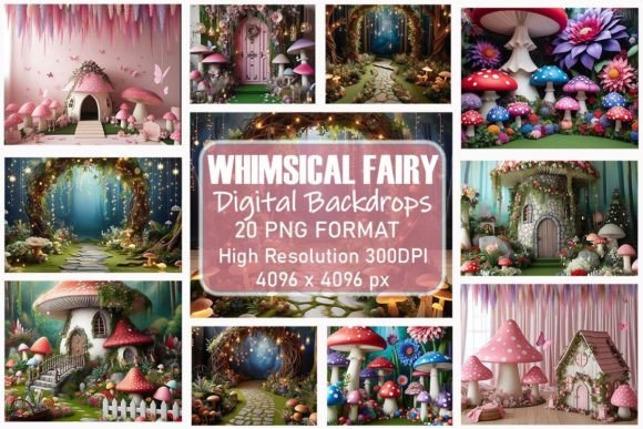 Preview of Whimsical Fairy Digital Backdrop Bundle digital backdrop