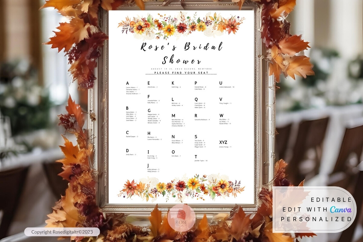 Bridal Shower Seating Chart Autumn