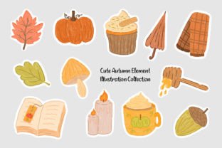 Cute Autumn Element Sticker Illustration Graphic by fathurmutiah ...