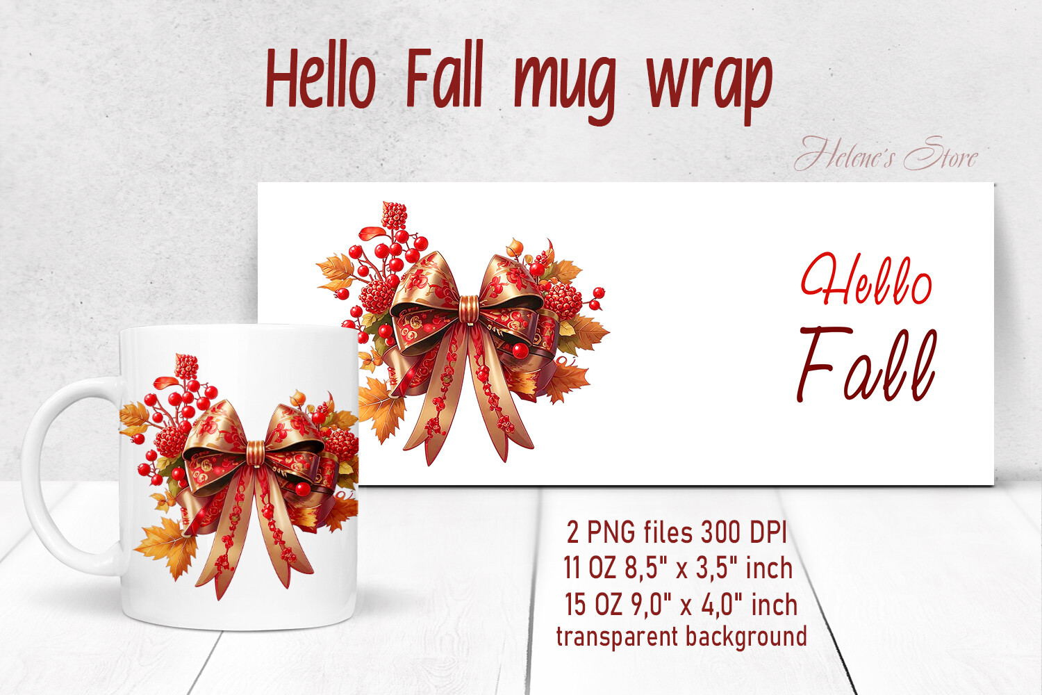 Hello Fall Mug Wrap Sublimation Design Graphic by Helene's store ...