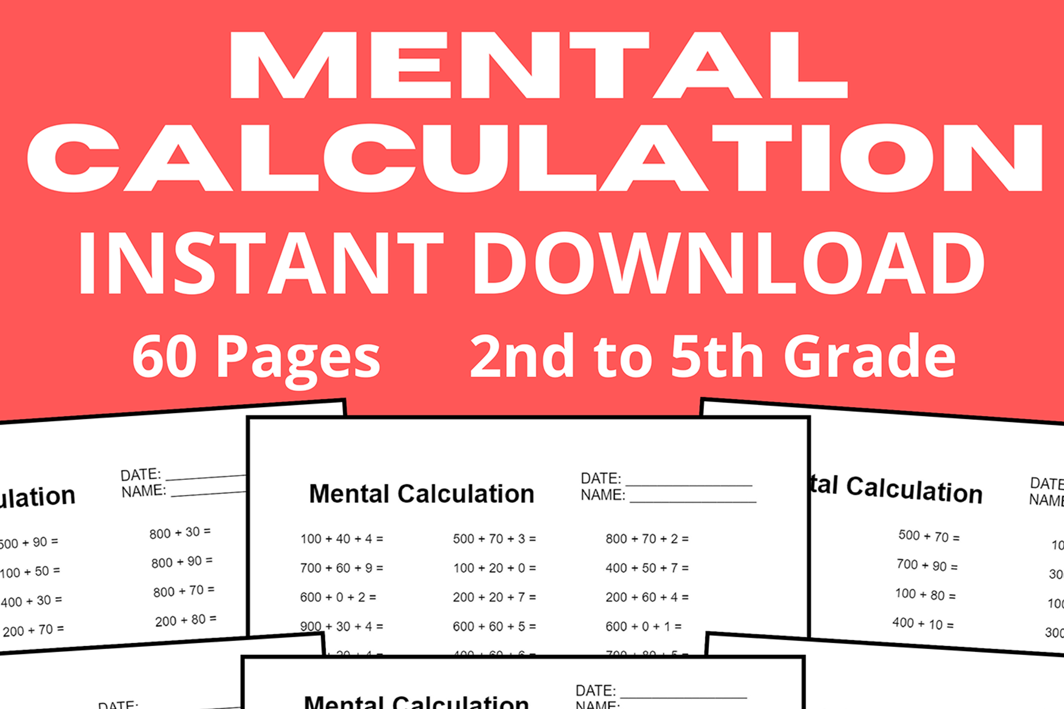 Mental Calculation Math Worksheet