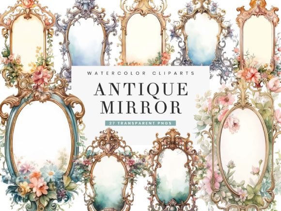 Watercolor Antique Mirror Clipart Bundle