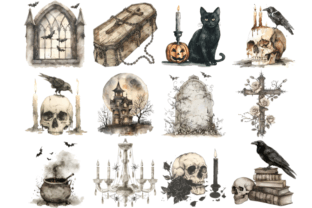 Watercolor Gothic Halloween Clipart Graphic by Markicha Art · Creative ...