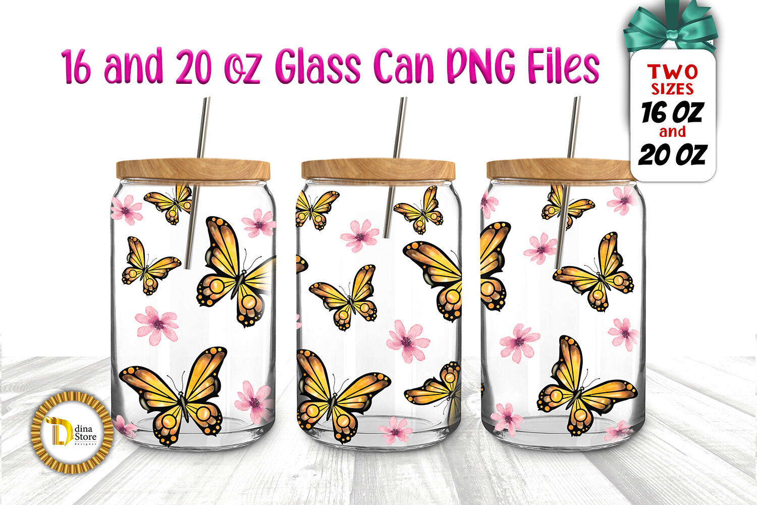 16-20 Oz Floral Butterflies Glass Can Graphic by dina.store4art ...