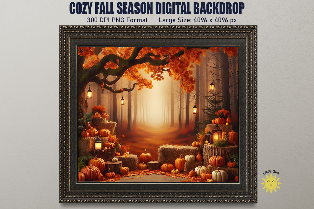Cozy Fall Season Digital Backdrop Graphic by Lazy Sun · Creative Fabrica