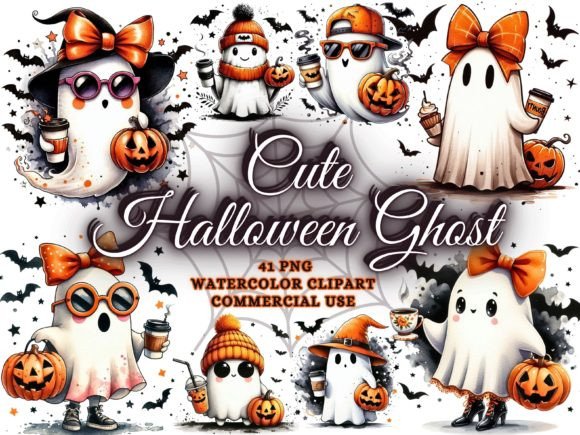 Cute Halloween Clipart Ghost Png Bundle
