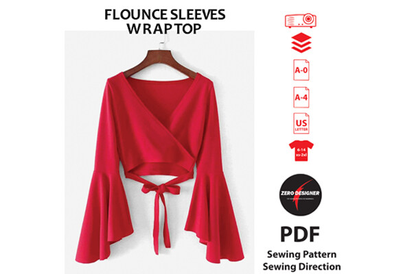 Flounce Sleeves Wrap Top PDF Pattern