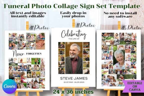 Funeral Photo Collage Sign Set Template
