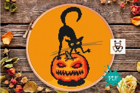 Halloween Cat Cross Stitch Pattern PDF